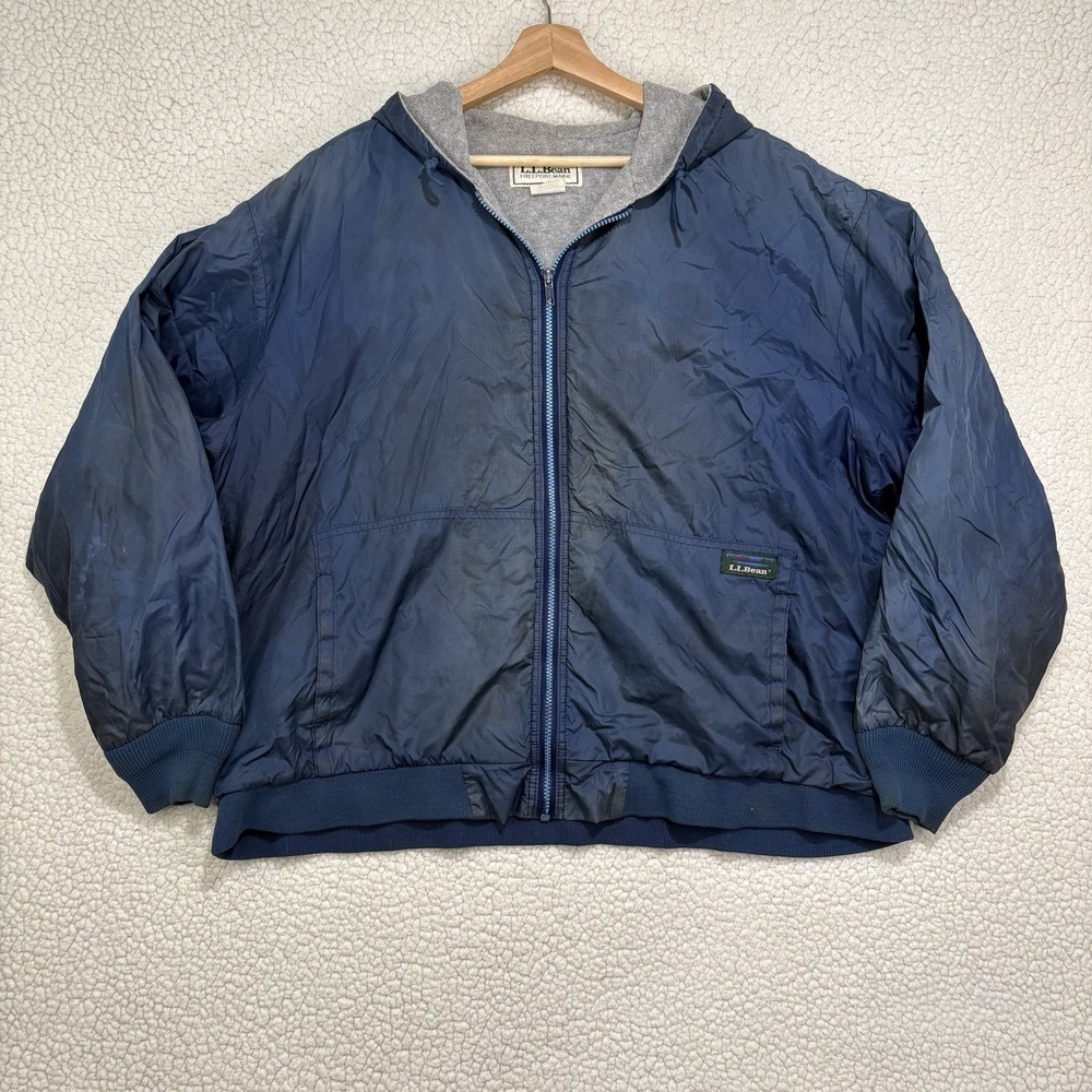 Vintage 90s LL Bean Hooded Jacket Mens XL Blue‎ Fleece Lined Bomber Warm Up USA